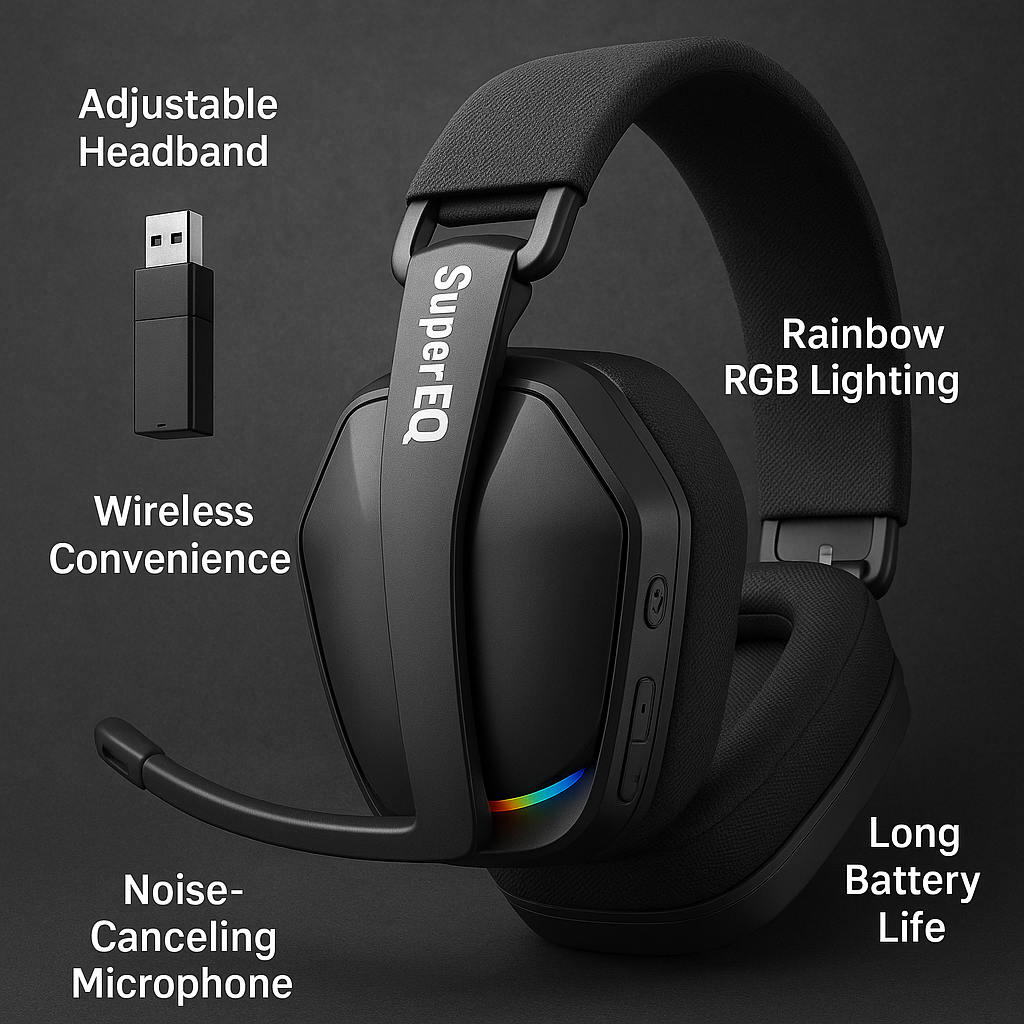 SuperEQ G19BT Wireless Gaming Headset – Ultra-Light, Dual Mode Bluetooth 5.4 + 2.4GHz for PC, PS5, Xbox