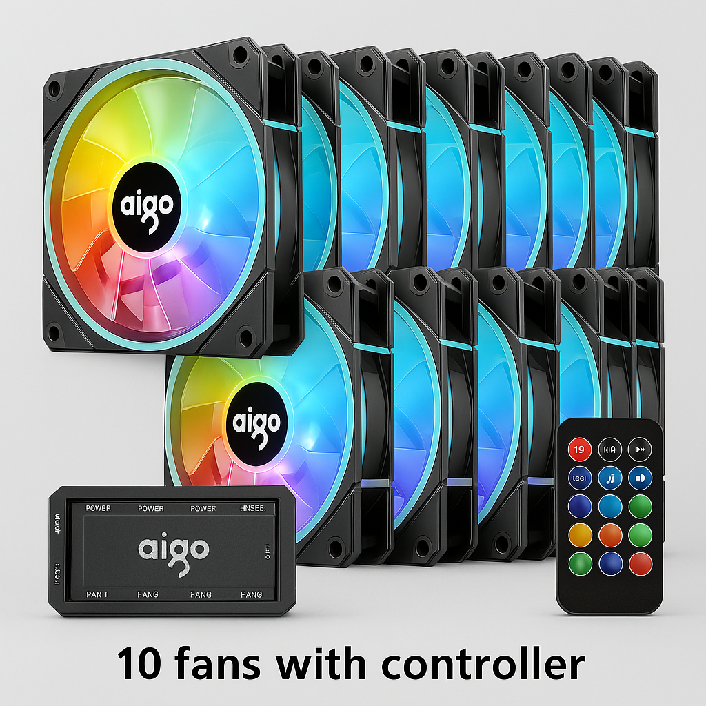 Aigo AM12 RGB Case Fan Kit – 120mm ARGB Cooling Fans with Remote & Controller (6-Pin)