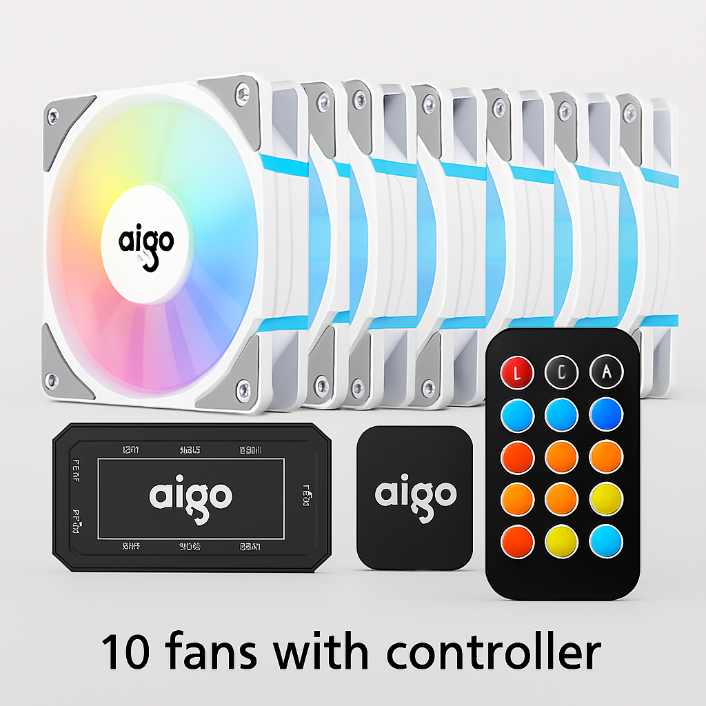 Aigo AM12 RGB Case Fan Kit – 120mm ARGB Cooling Fans with Remote & Controller (6-Pin)