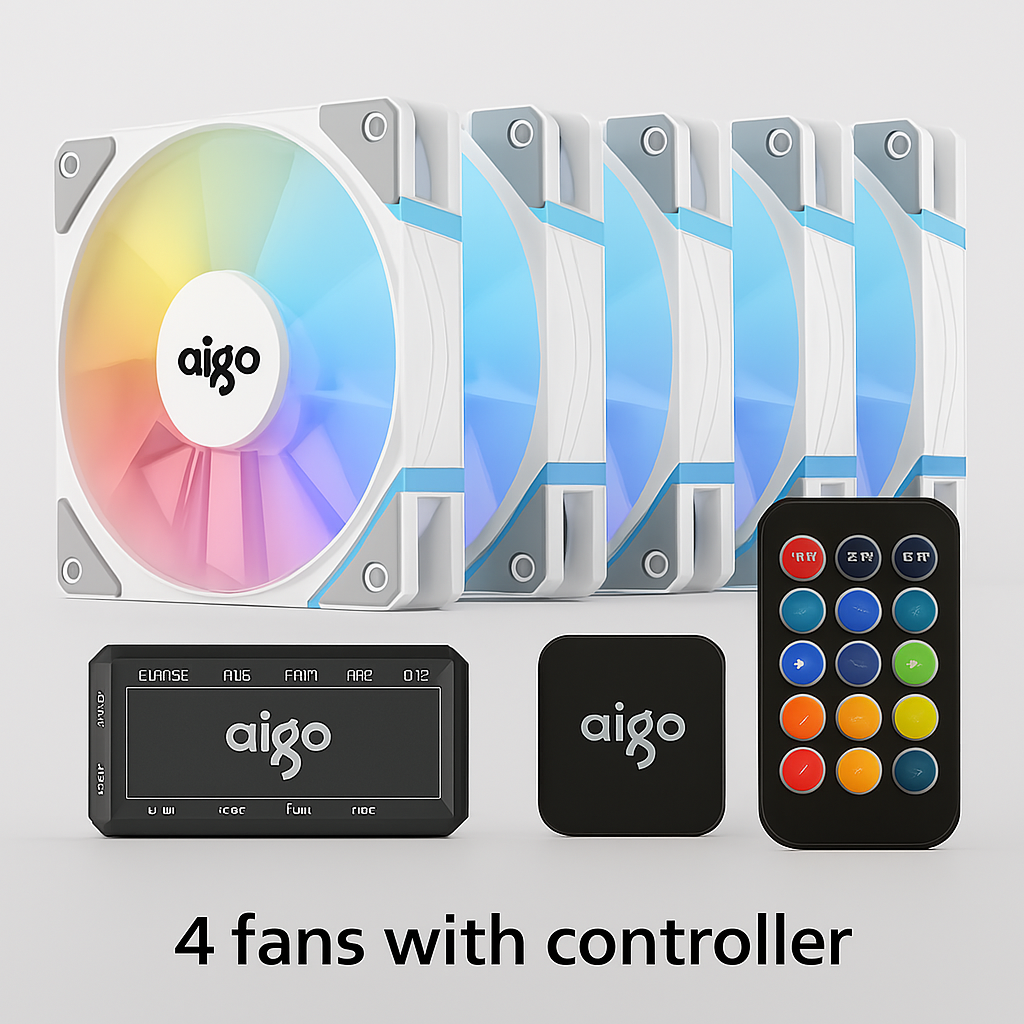 Aigo AM12 RGB Case Fan Kit – 120mm ARGB Cooling Fans with Remote & Controller (6-Pin)