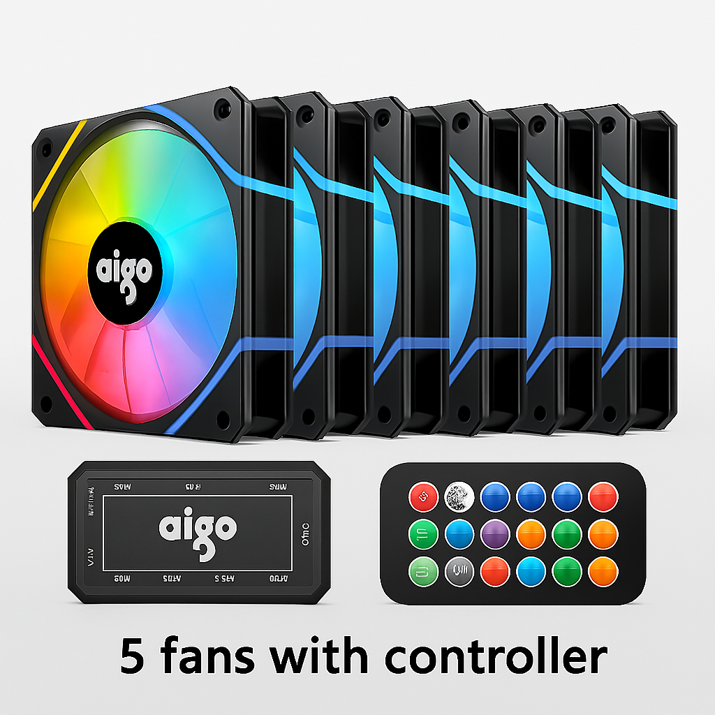 Aigo AM12 RGB Case Fan Kit – 120mm ARGB Cooling Fans with Remote & Controller (6-Pin)