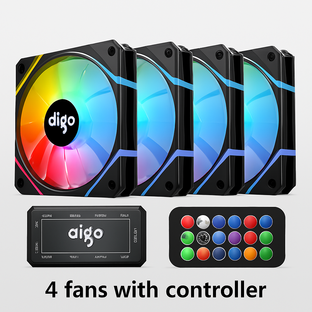 Aigo AM12 RGB Case Fan Kit – 120mm ARGB Cooling Fans with Remote & Controller (6-Pin)