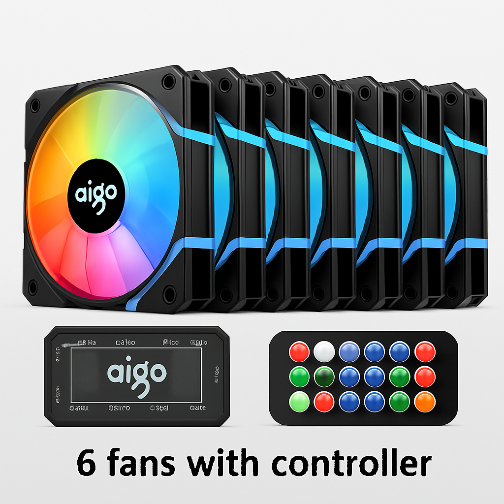 Aigo AM12 RGB Case Fan Kit – 120mm ARGB Cooling Fans with Remote & Controller (6-Pin)
