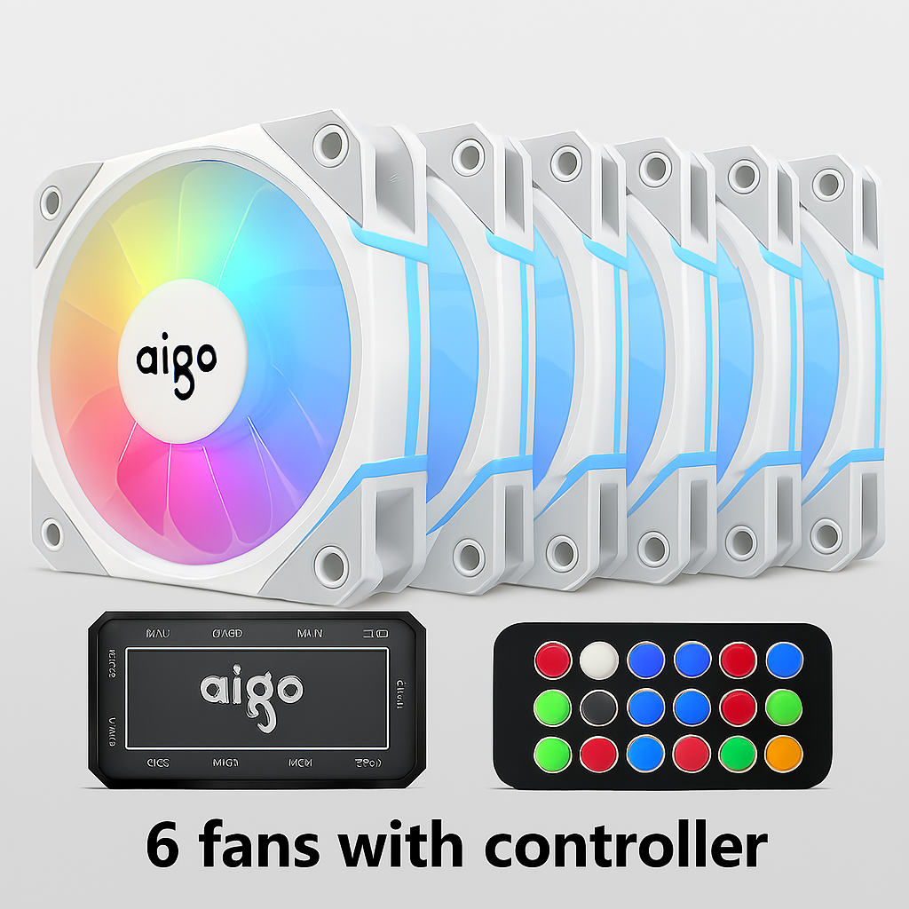 Aigo AM12 RGB Case Fan Kit – 120mm ARGB Cooling Fans with Remote & Controller (6-Pin)