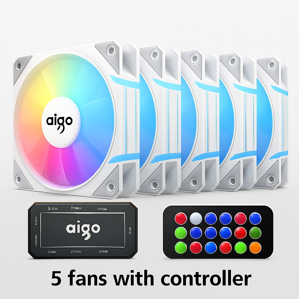 Aigo AM12 RGB Case Fan Kit – 120mm ARGB Cooling Fans with Remote & Controller (6-Pin)