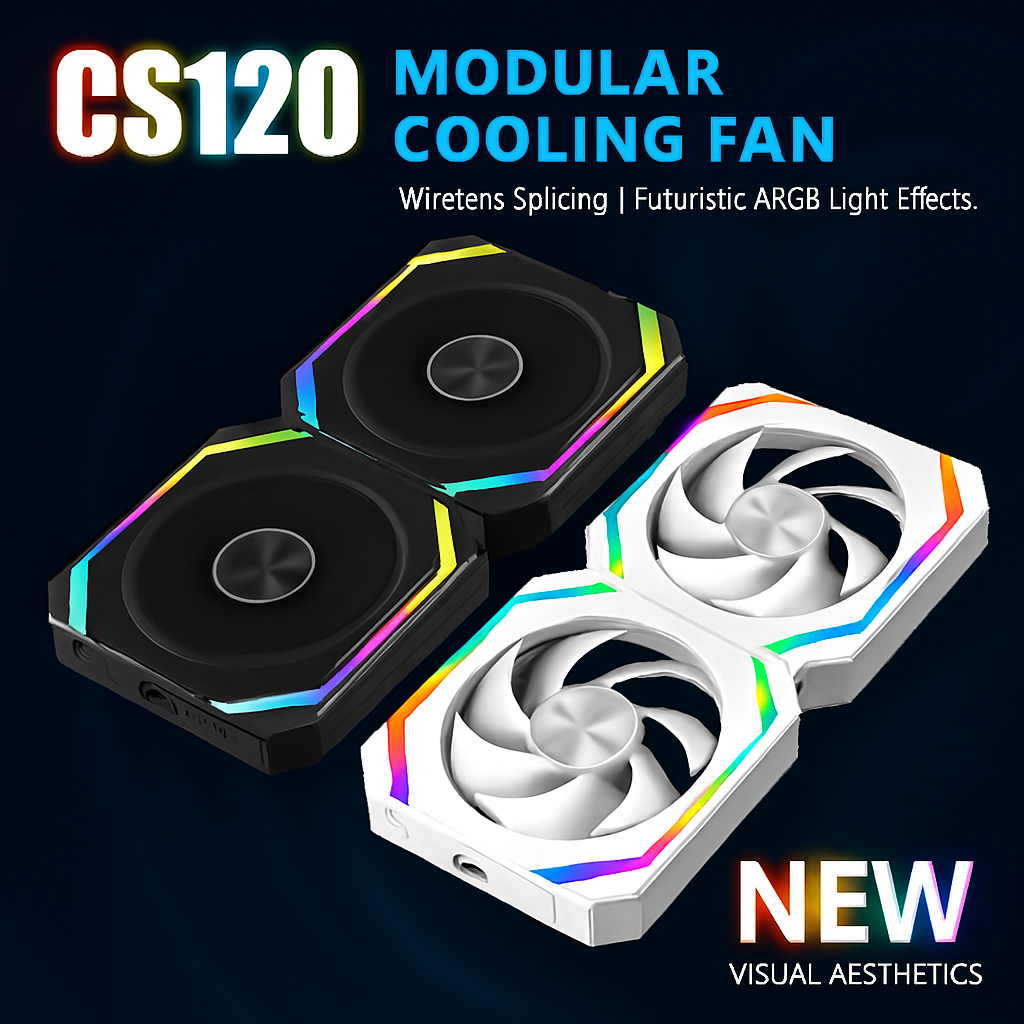 JUMPEAK CS120 120mm ARGB Modular Cooling Fans – Stackable Silent PWM Fans for 240mm/360mm Radiators & Gaming PC Cases