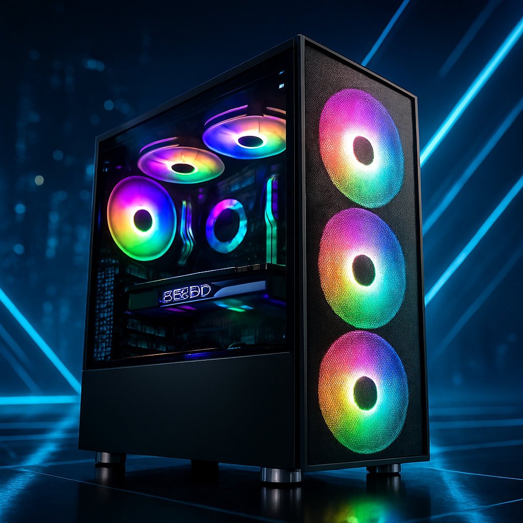 Custom RGB Gaming PC Case – ATX Mid Tower with Tempered Glass Panel & Pre-Installed RGB Fans for Desktop Builds