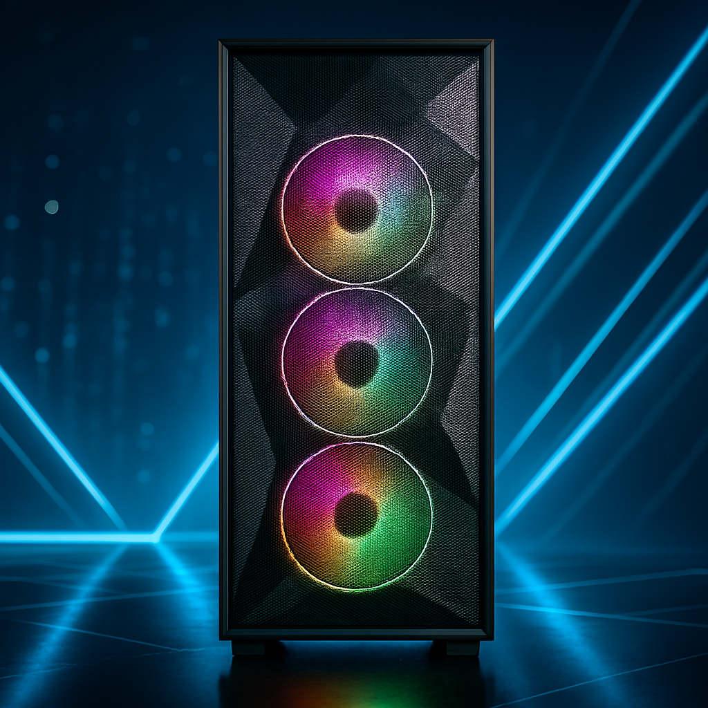 Custom RGB Gaming PC Case – ATX Mid Tower with Tempered Glass Panel & Pre-Installed RGB Fans for Desktop Builds