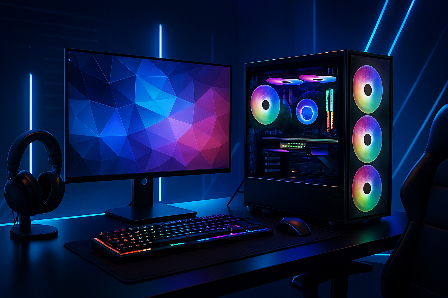Custom RGB Gaming PC Case – ATX Mid Tower with Tempered Glass Panel & Pre-Installed RGB Fans for Desktop Builds