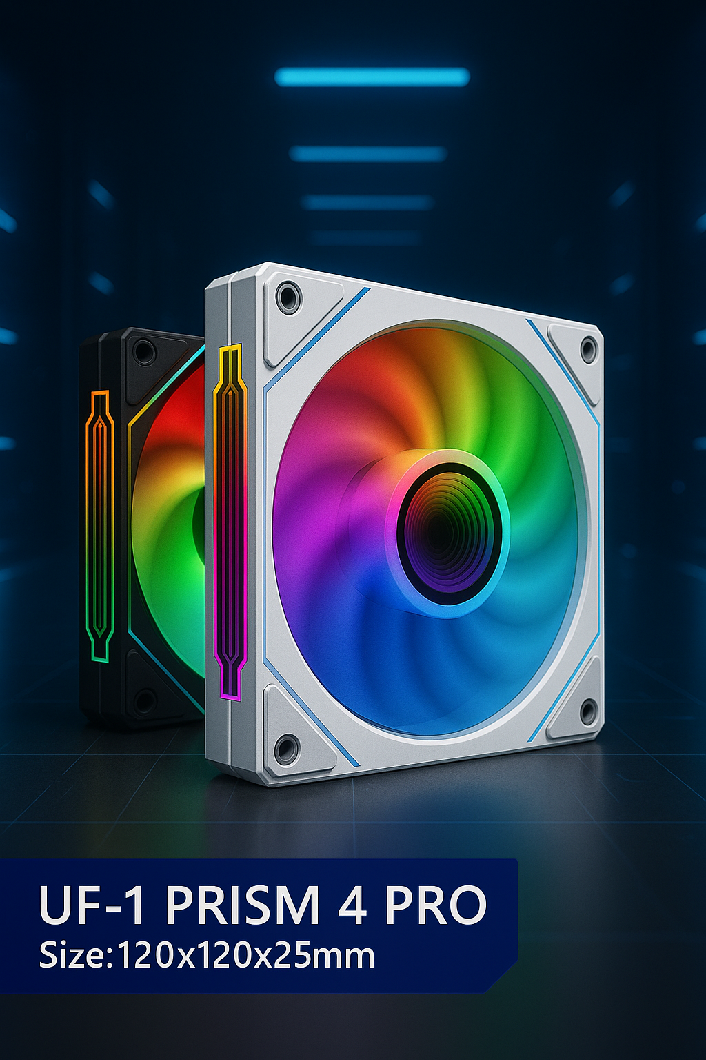 UPSIREN UF-1 PRISM 4 PRO 120mm ARGB PWM Chassis Fan – Quiet High Airflow Cooling Fan (45.2 CFM, 600–1500 RPM, 12V)